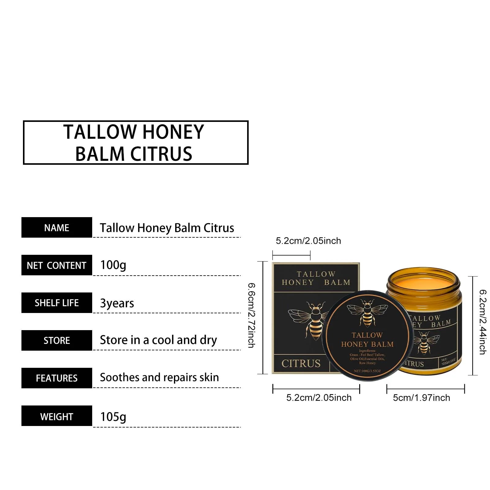 Tallow Crema al miele Glow Pelle idratante Migliora l'elasticità Sbiancamento morbido Migliora l'opacità Rassodante Lozione idratante viso corpo