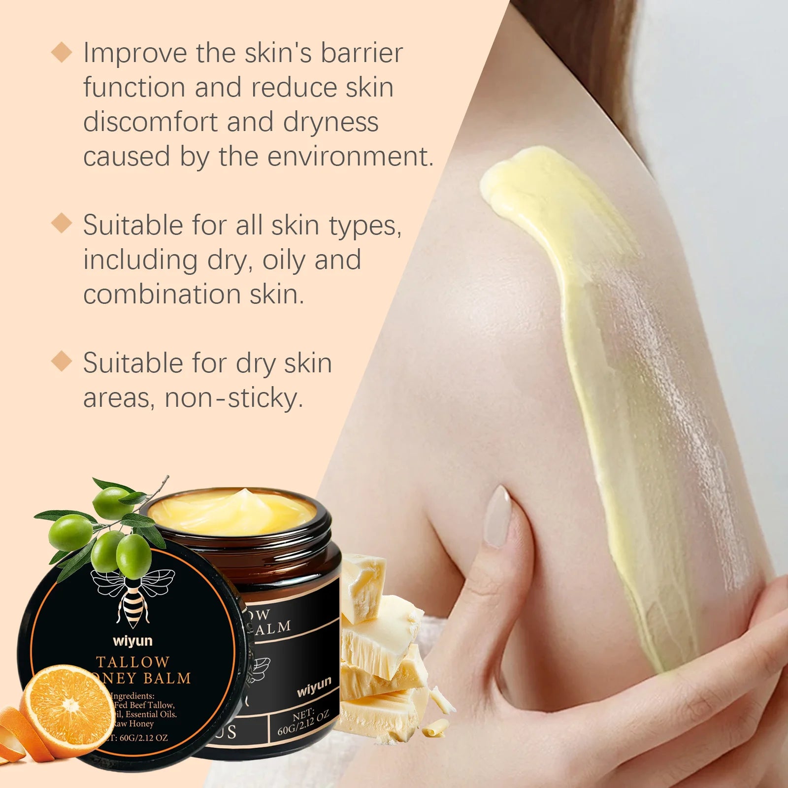 Tallow Crema al miele Glow Pelle idratante Migliora l'elasticità Sbiancamento morbido Migliora l'opacità Rassodante Lozione idratante viso corpo