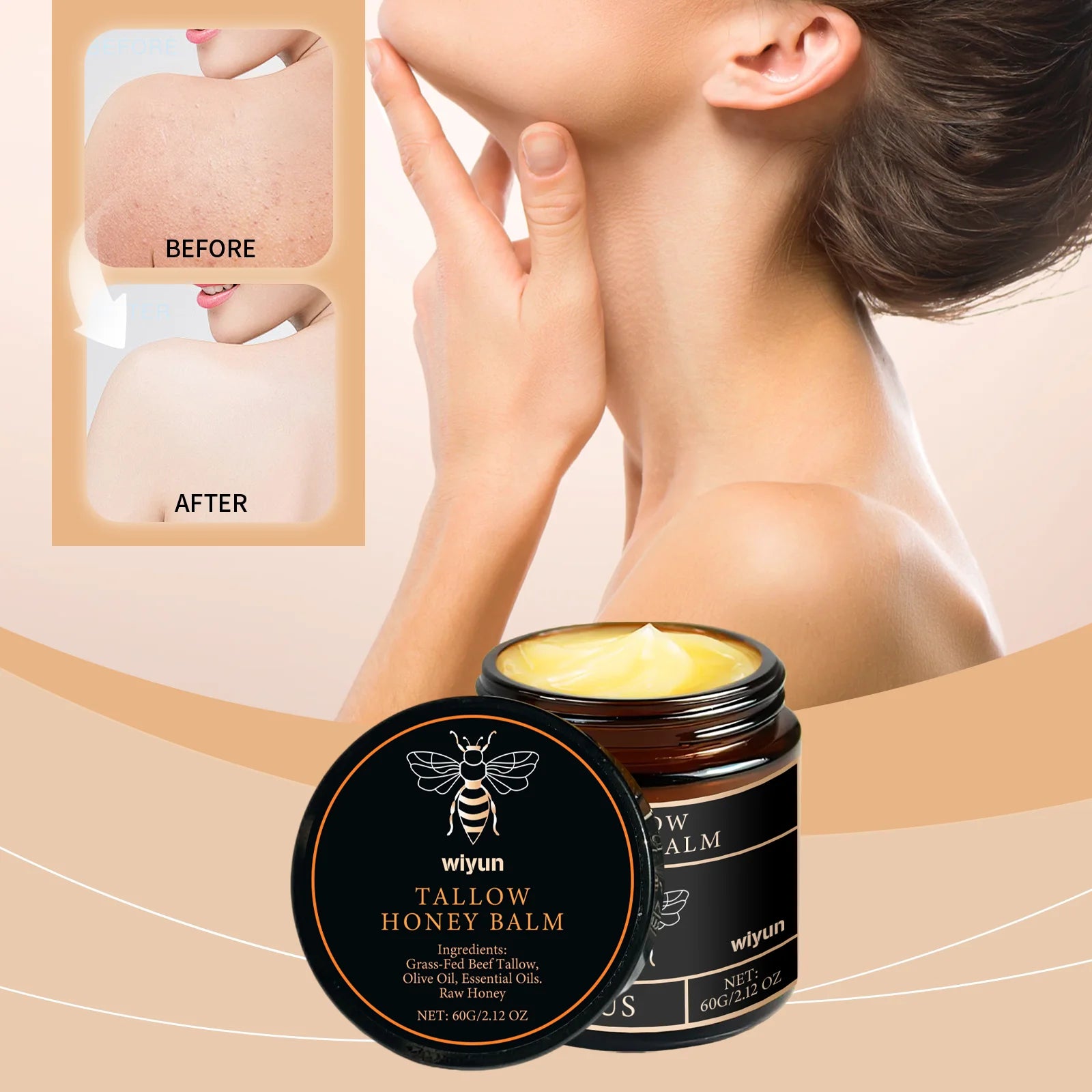 Tallow Crema al miele Glow Pelle idratante Migliora l'elasticità Sbiancamento morbido Migliora l'opacità Rassodante Lozione idratante viso corpo